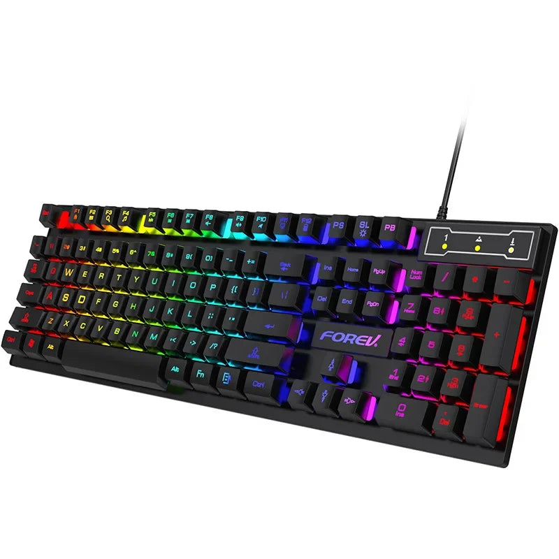 Teclado mecánico retroiluminado de 104 teclas con cable, teclado para juegos, resistente al agua, luminoso, con ratón incluido para PC, portátil y oficina.