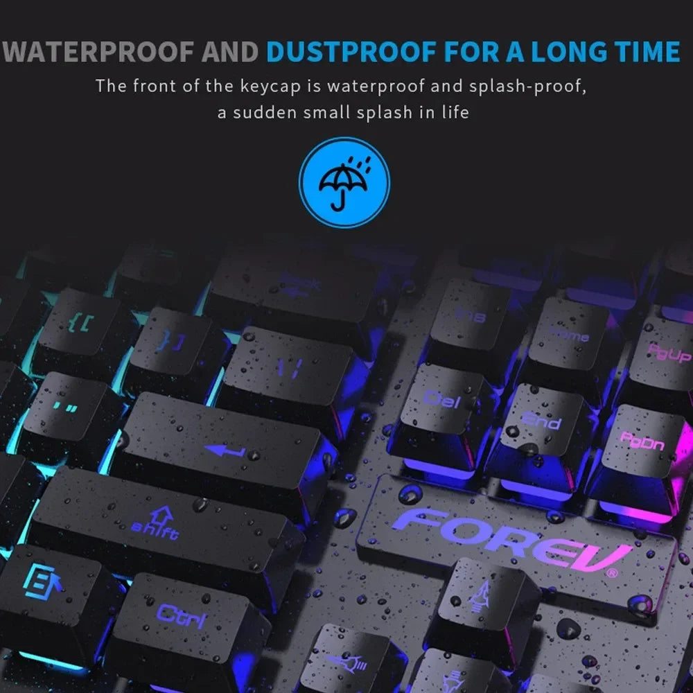 Teclado mecánico retroiluminado de 104 teclas con cable, teclado para juegos, resistente al agua, luminoso, con ratón incluido para PC, portátil y oficina.