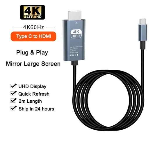 Cable USB C a HDMI de 2 m/6,6 pies, 4K, 30/60 Hz, convertidor de TV HD USB C a HDMI para iPhone 15, MacBook Pro/Air, iPad y portátiles Samsung.
