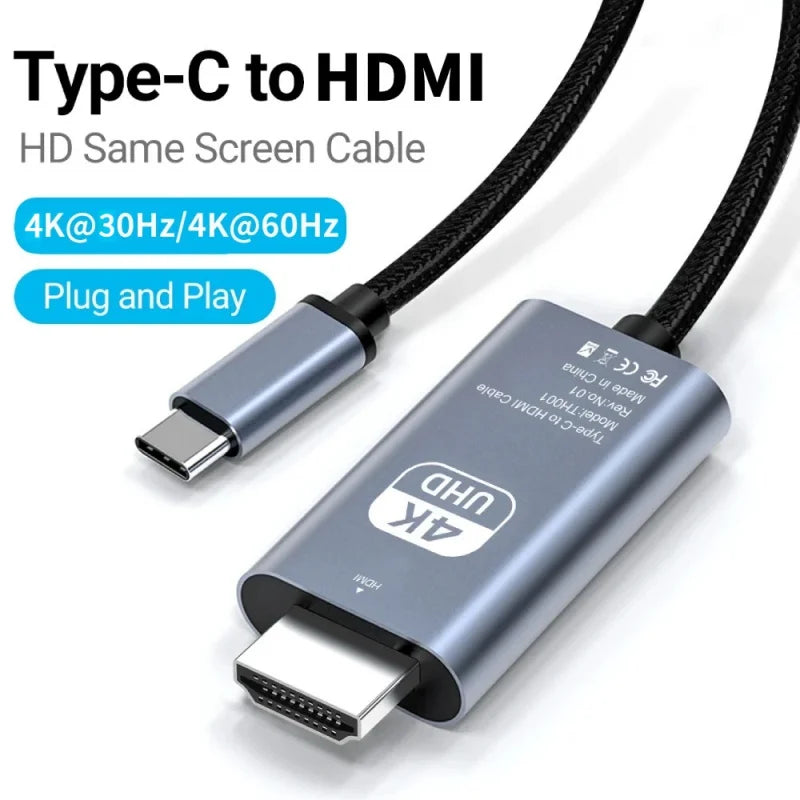 Cable USB C a HDMI de 2 m/6,6 pies, 4K, 30/60 Hz, convertidor de TV HD USB C a HDMI para iPhone 15, MacBook Pro/Air, iPad y portátiles Samsung.