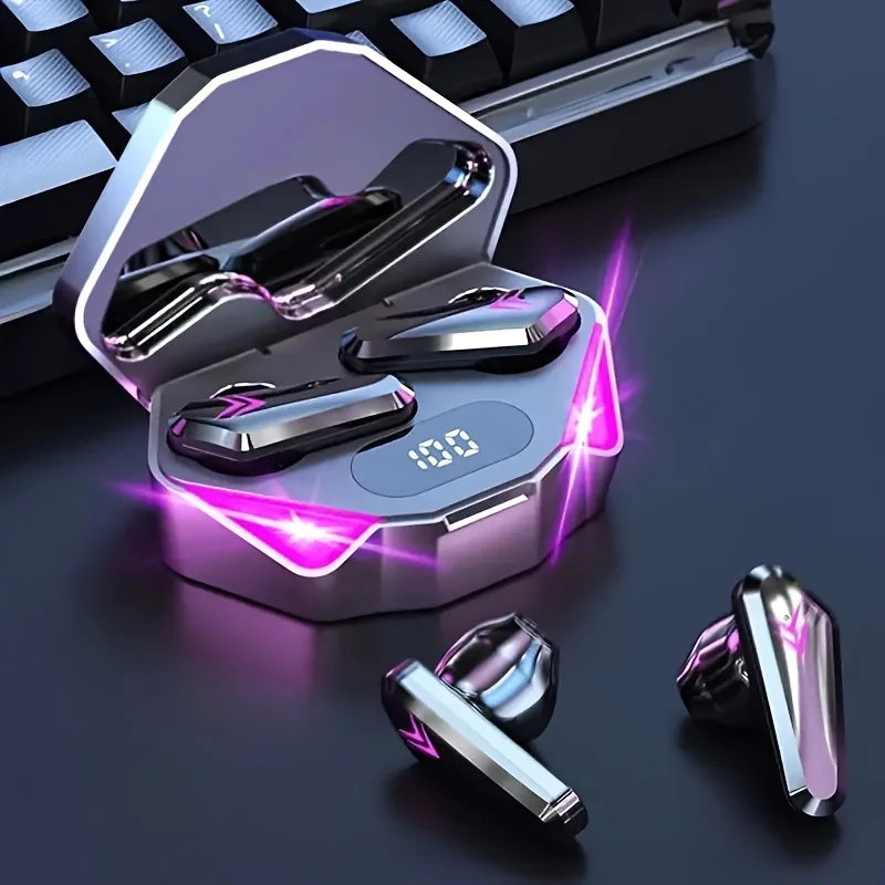 Auriculares inalámbricos Bluetooth X15 TWS con pantalla LED, ideales para gamers, con micrófono y cancelación de ruido.