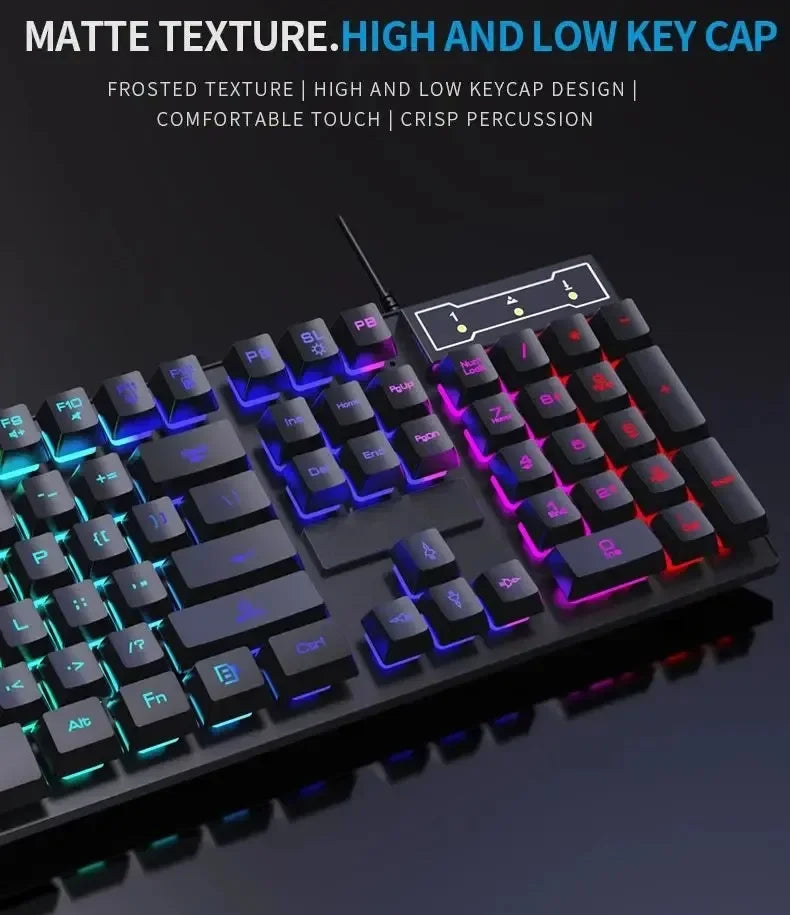 Teclado mecánico retroiluminado de 104 teclas con cable, teclado para juegos, resistente al agua, luminoso, con ratón incluido para PC, portátil y oficina.