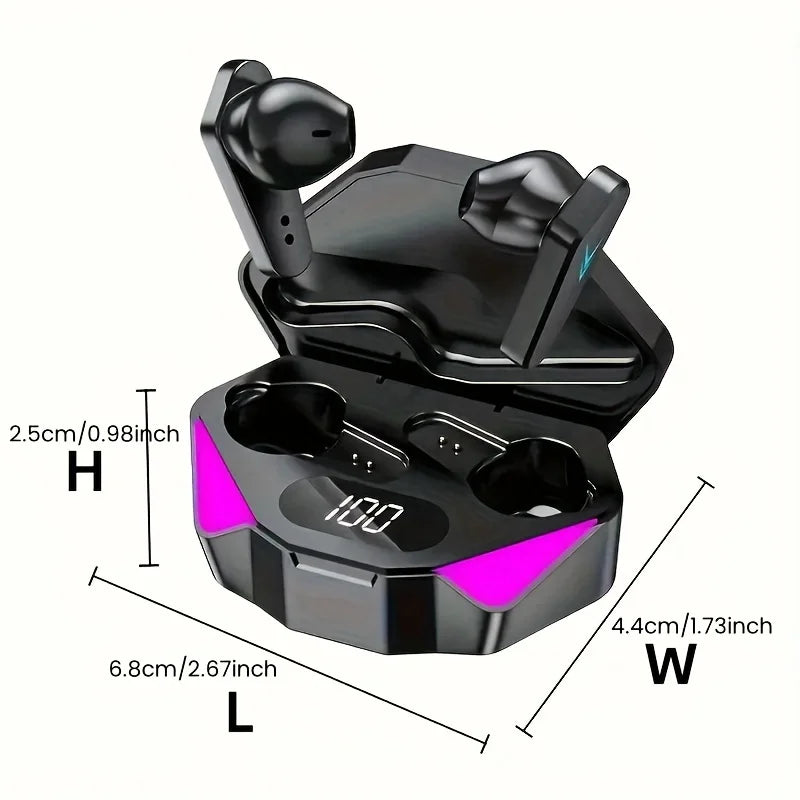 Auriculares inalámbricos Bluetooth X15 TWS con pantalla LED, ideales para gamers, con micrófono y cancelación de ruido.