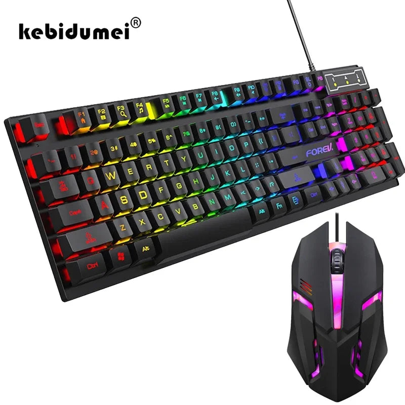 Teclado mecánico retroiluminado de 104 teclas con cable, teclado para juegos, resistente al agua, luminoso, con ratón incluido para PC, portátil y oficina.