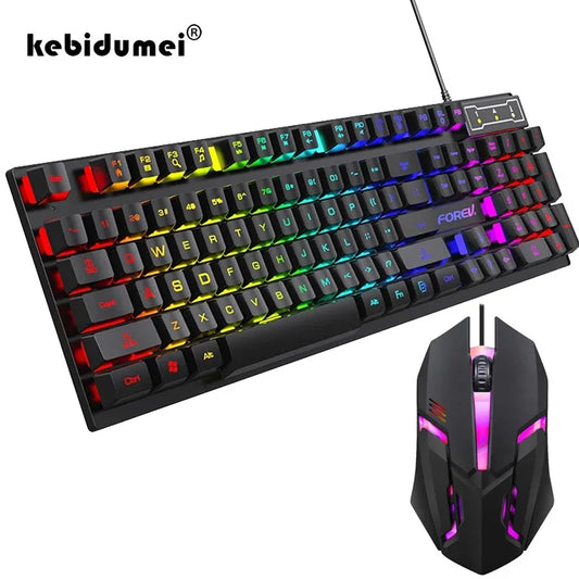 Teclado mecánico retroiluminado de 104 teclas con cable, teclado para juegos, resistente al agua, luminoso, con ratón incluido para PC, portátil y oficina.